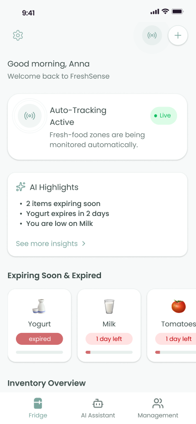 FreshSense home screen